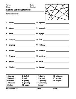 Word scramble printable worksheet for spring by lesson machine tpt