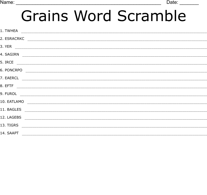 Grains word scramble