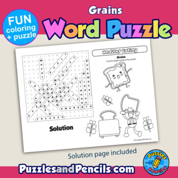 Grains food group word search puzzle coloring activity healthy eating