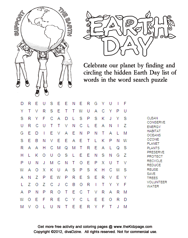 Support the earth earth day word search puzzle