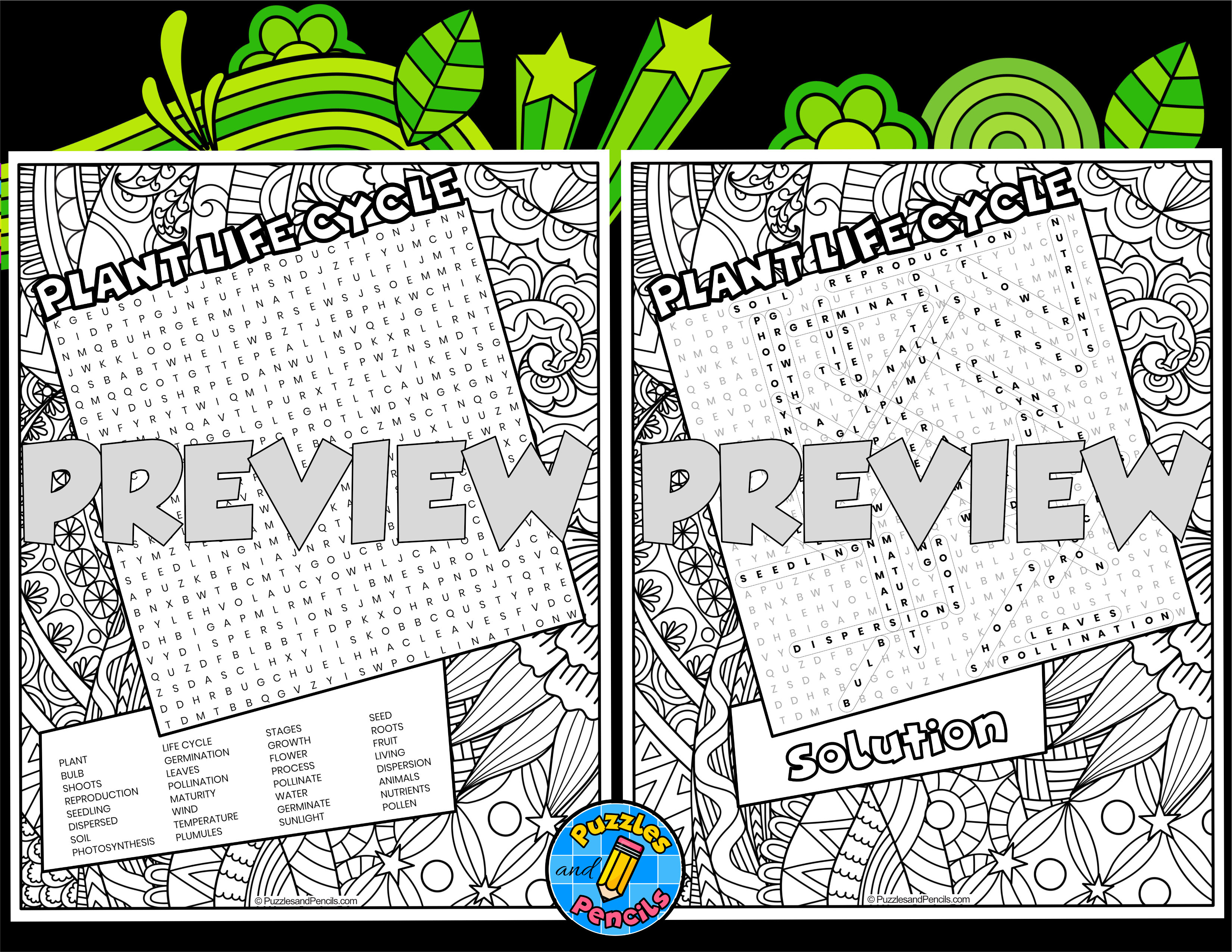 Life cycle of a plant word search puzzle with colouring plant biology wordsearch teaching resources