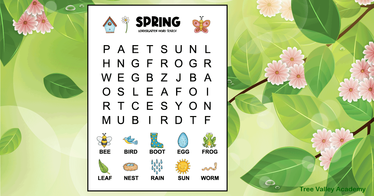 Spring word search for kindergarten