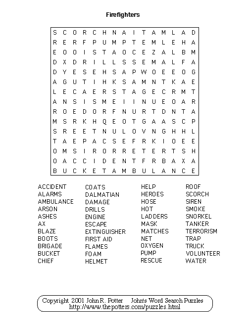 Johns word search puzzles firefighters