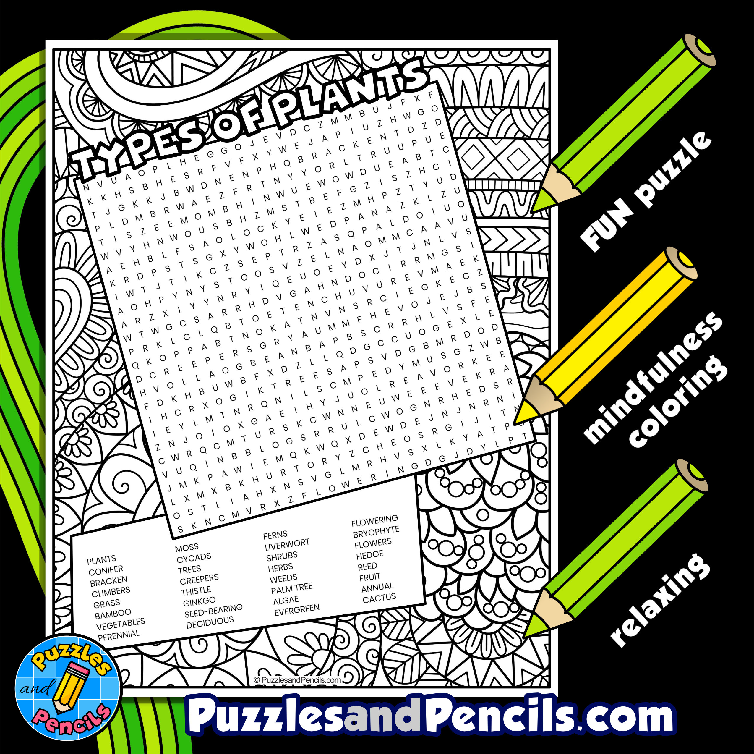 Types of plants word search puzzle with coloring plant biology wordsearch made by teachers