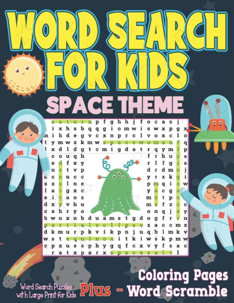 Word search for kids space theme word search puzzles with large print for kids