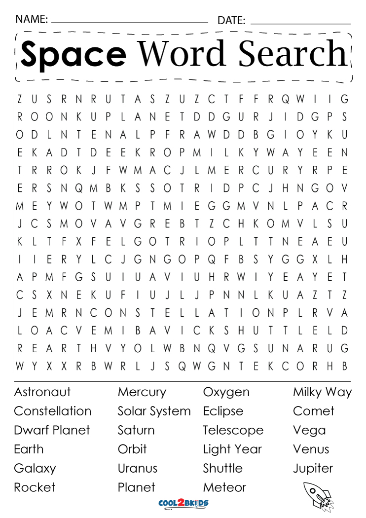 Printable space word search