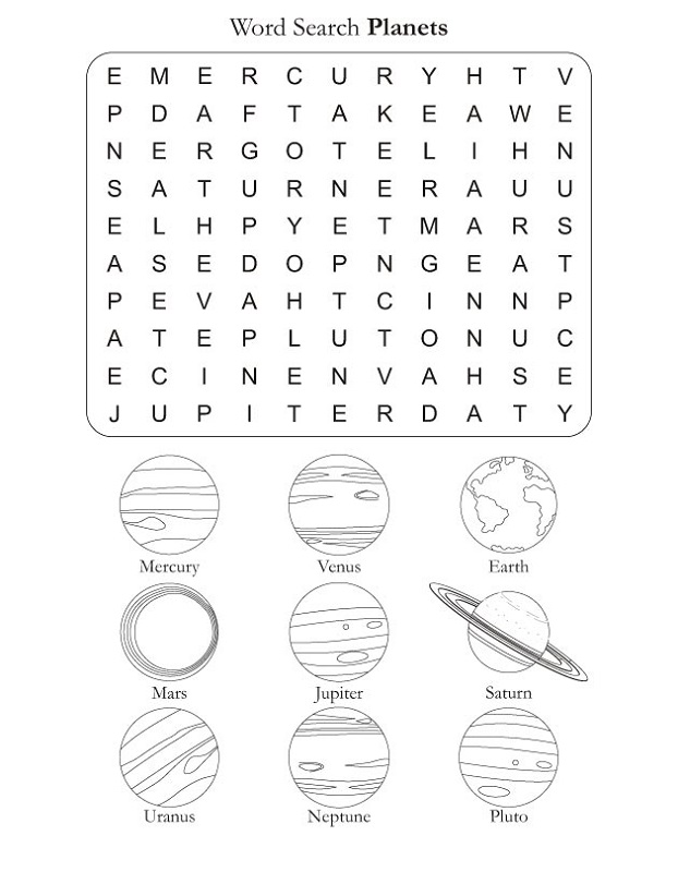 Outer space word search activity shelter