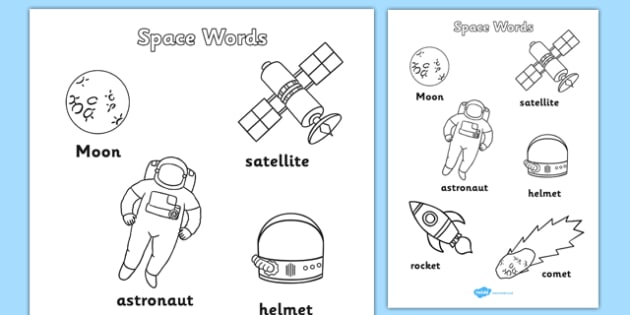 Space words coloring sheets teacher