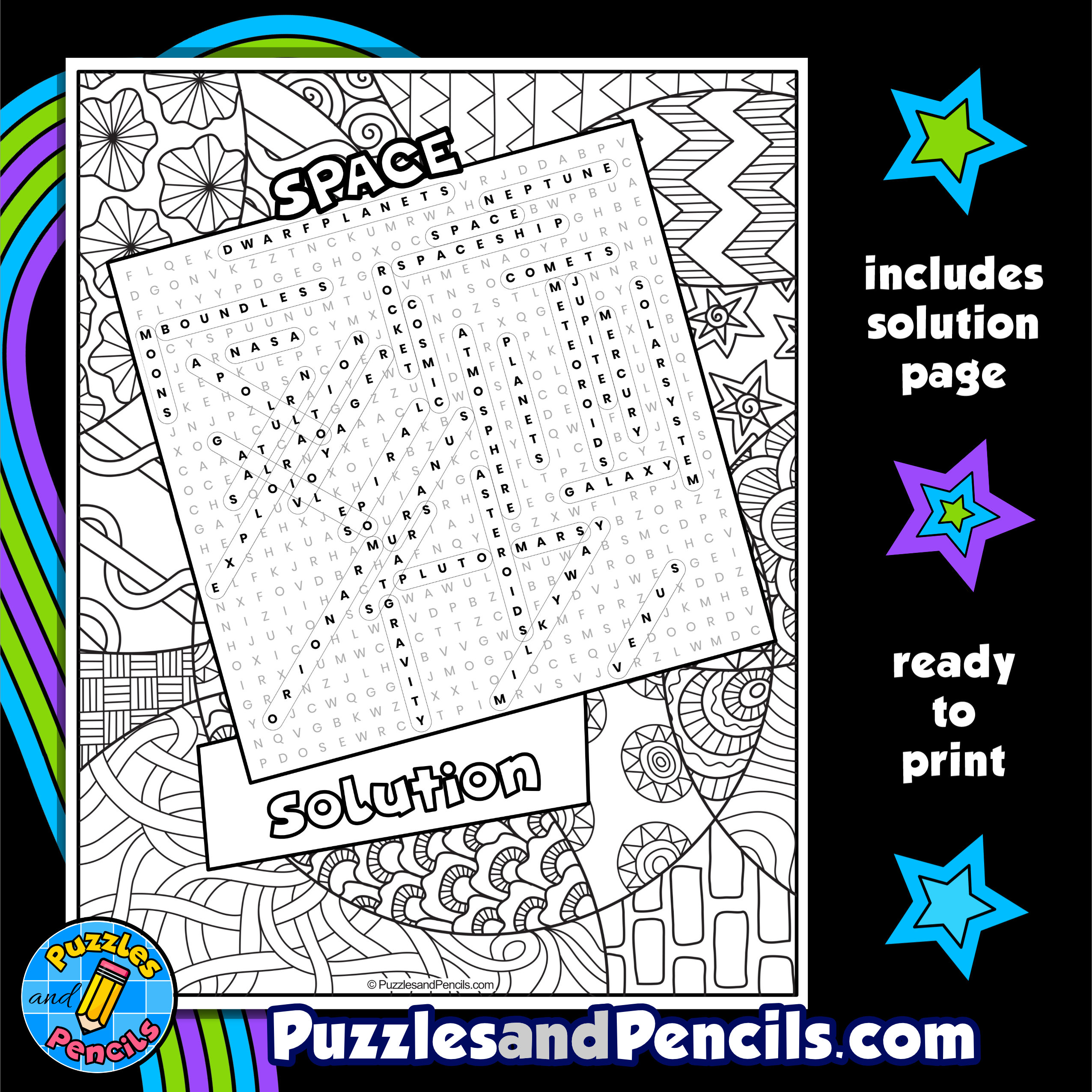 Space word search puzzle activity page solar system wordsearch made by teachers