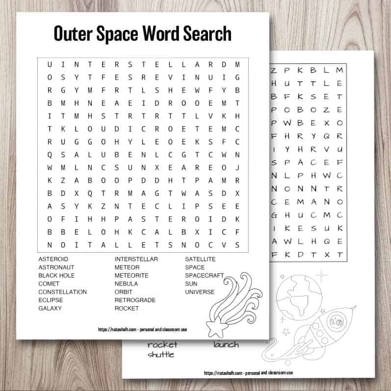 Free printable outer space word search easy hard versions