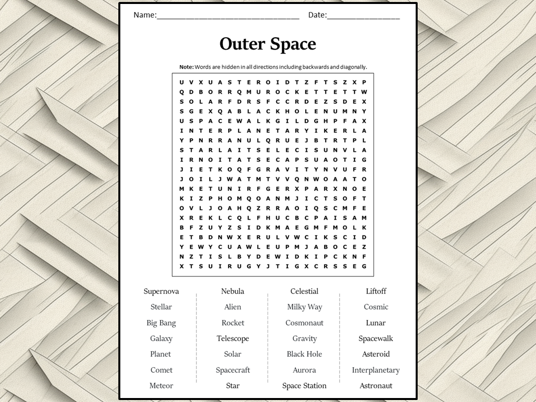 Outer space word search puzzle worksheet activity teaching resources