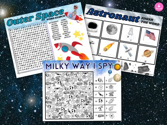 Outer space activity printable for kids astronaut printables planets word search space coloring pages birthday boy placemat