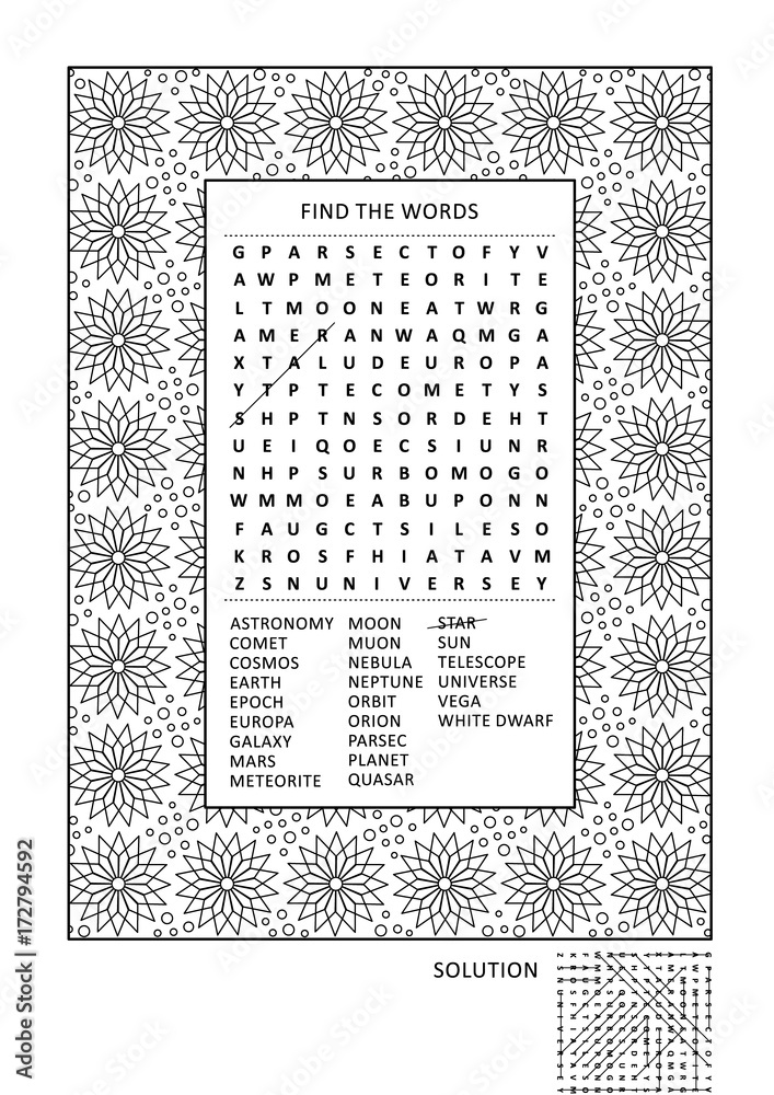 Puzzle and coloring activity page for grown