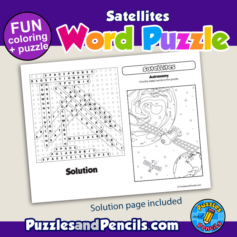 Satellites word search puzzle activity page astronomy wordsearch made by teachers