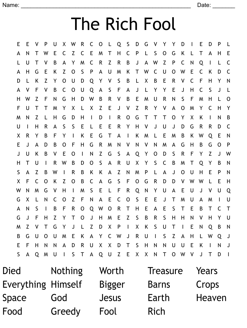 The rich fool word search