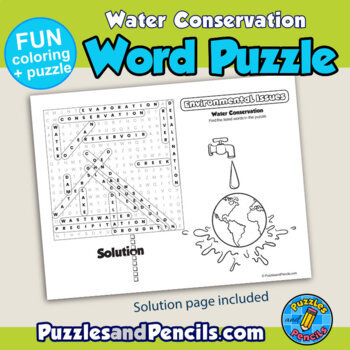 Water conservation word search puzzle coloring activity environmental science