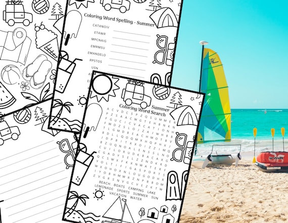 Summer fun printable page bundle coloring word search activity sheets coloring sheets coloring pages puzzles word searches