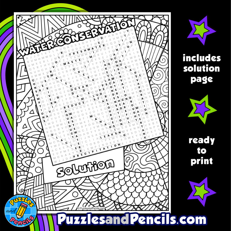 Water conservation word search puzzle with coloring environmental issues wordsearch made by teachers