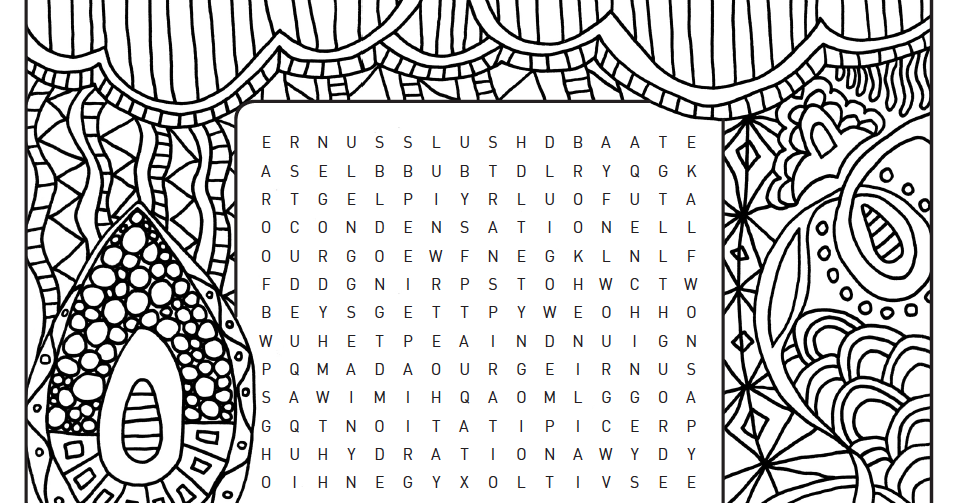 Word search colouring page world of water