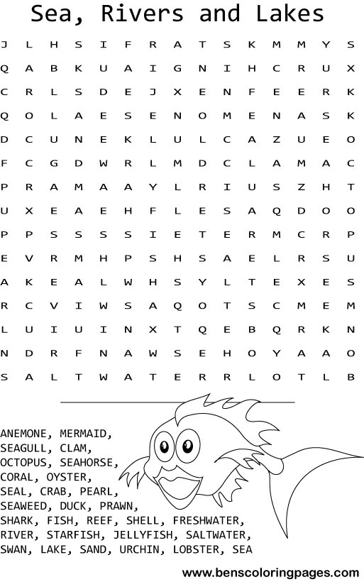 Under water word search coloring pages