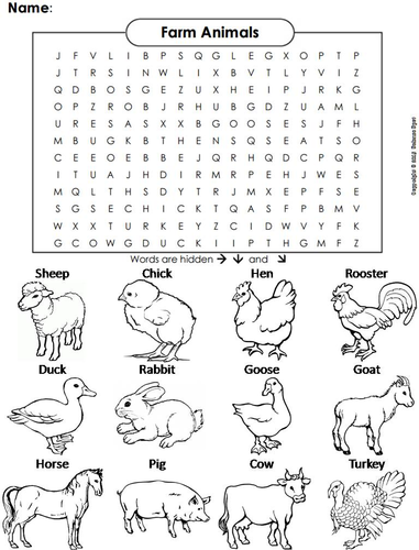 Farm animals word search teaching resources