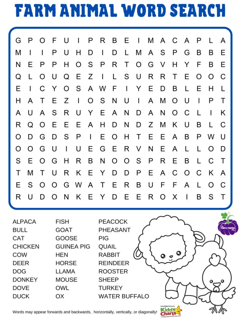 Farm animals wordsearch