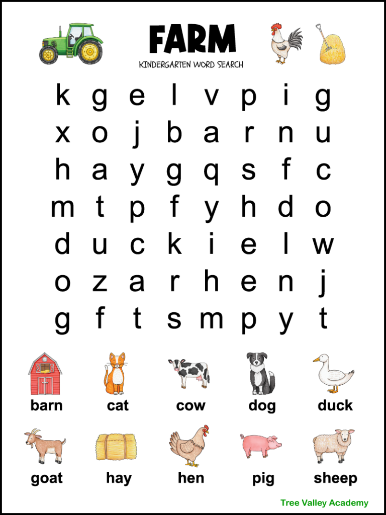 Kindergarten farm word search