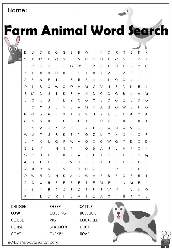 Cool farm animal word search farm animals word puzzles for kids farm animals activities