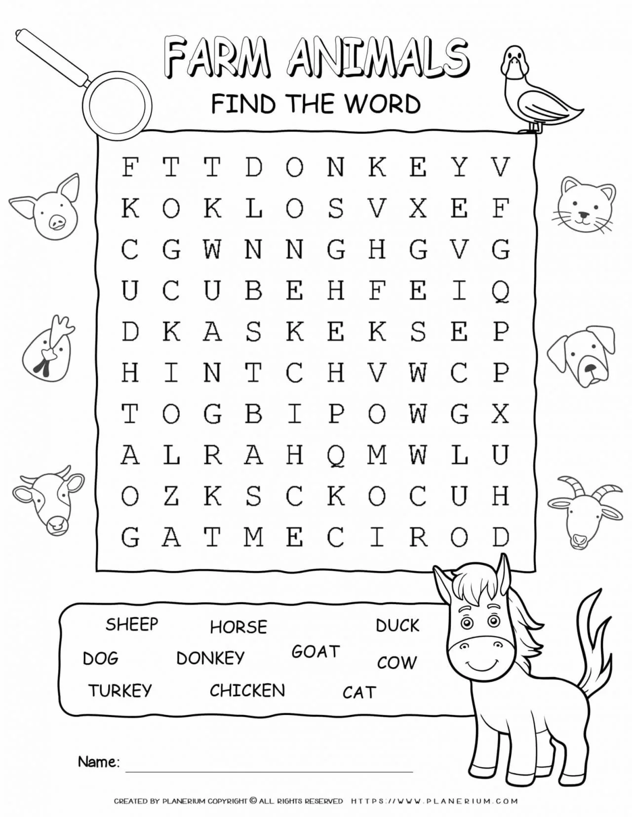 Animals word search