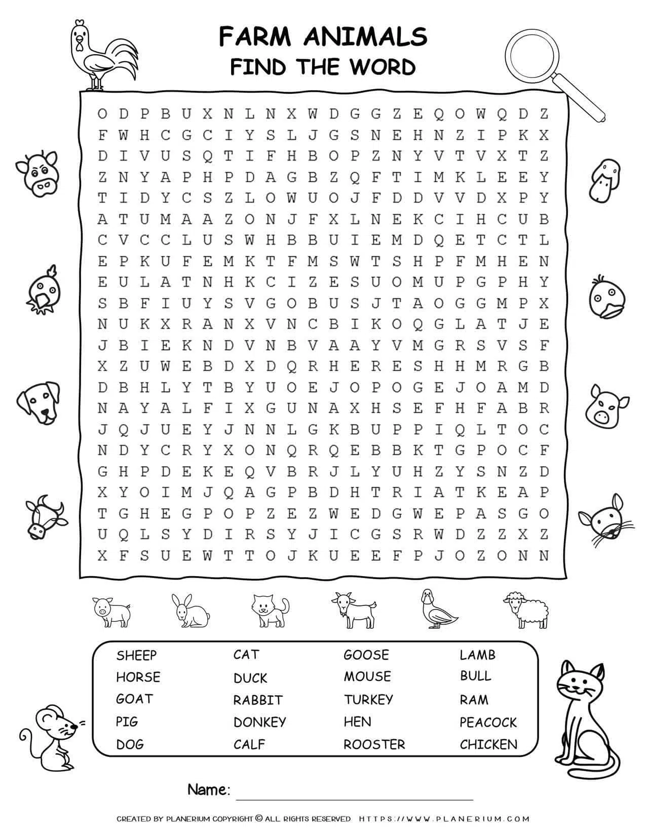 Farm animals word search