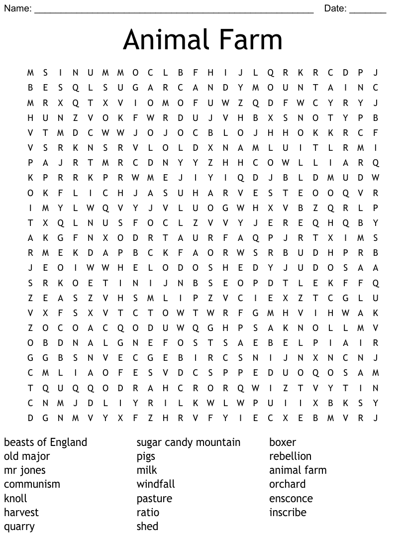 Animal farm word search