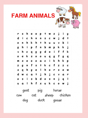 Farm animals word search puzzle word find word puzzles for kids kids word search