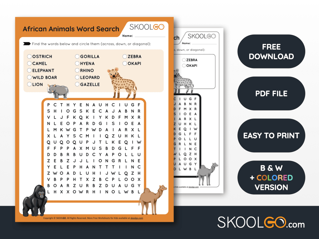 Farm animals word search