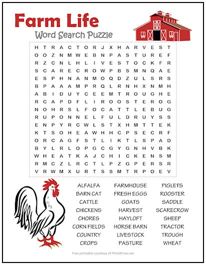 Farm life word search puzzle print it free