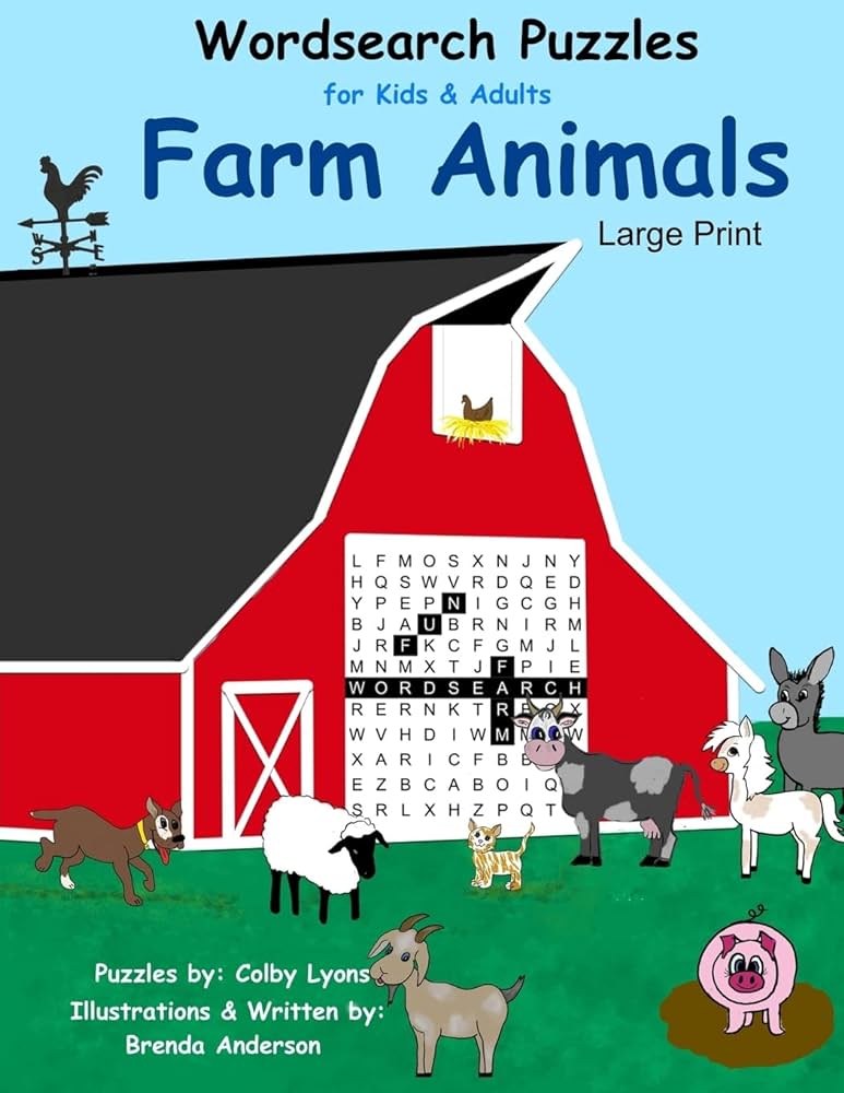 Word search puzzles farm animals for kids and adults large print anderson brenda lyons colby books