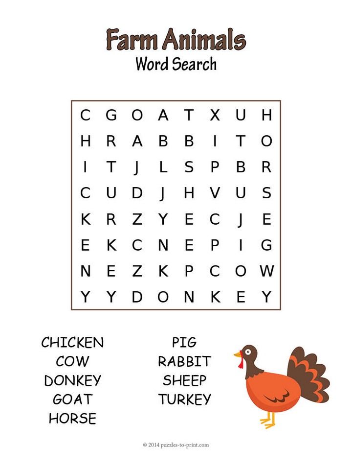 Free printable farm animals word search word puzzles for kids easy word search kids word search