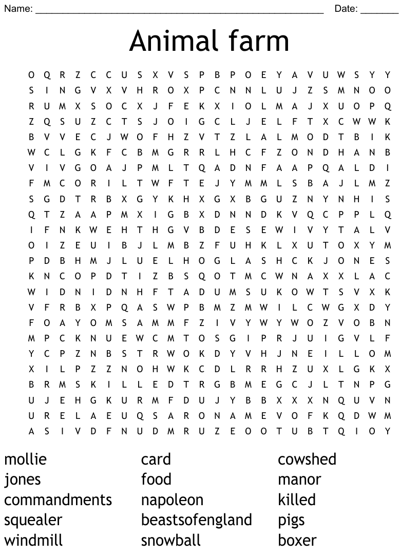 Animal farm word search