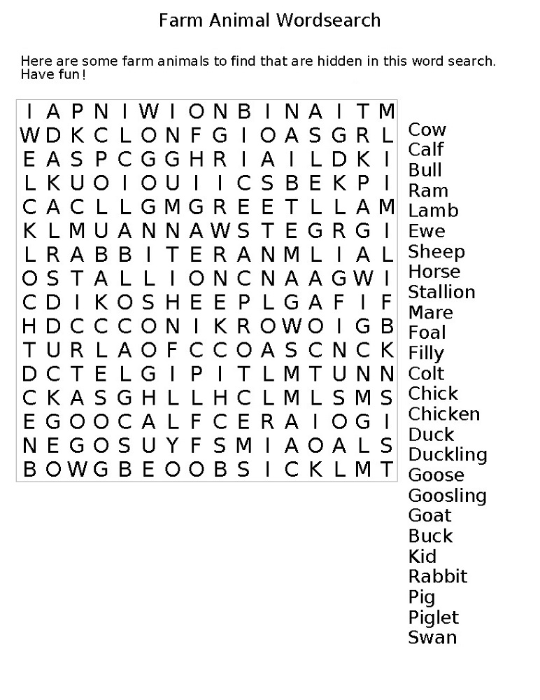 Animal farm word search free activity shelter