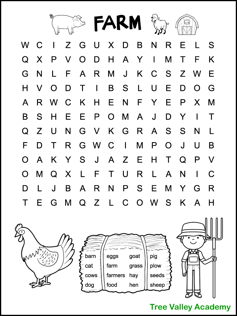 Easy farm word search