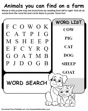 Animal farm word search worksheet