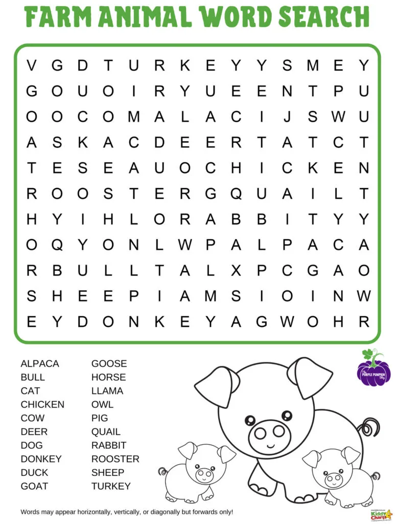 Farm animals wordsearch