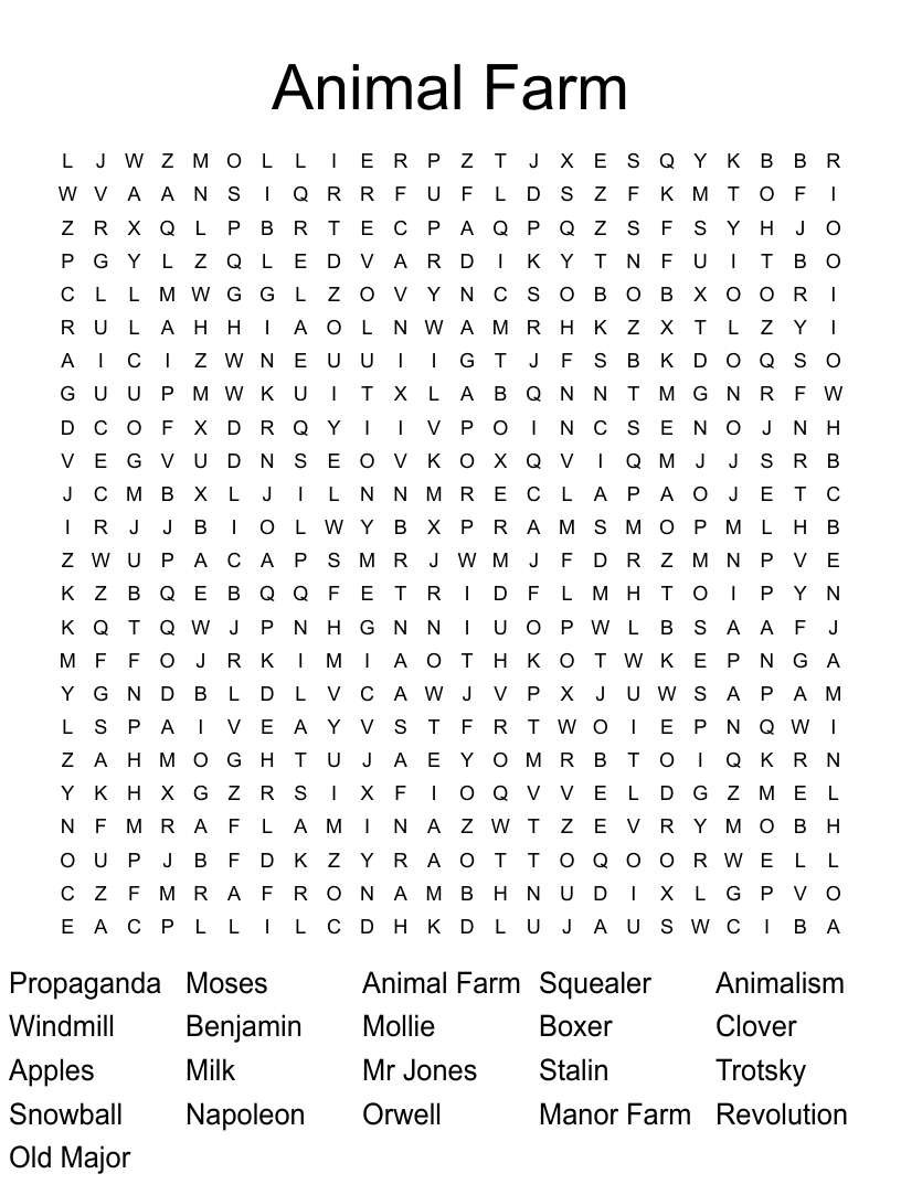 Animal farm word search