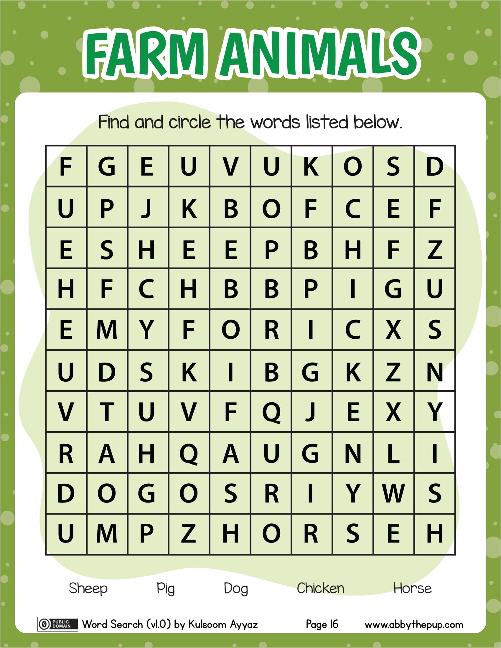 Farm animals word search puzzle free printable puzzle games