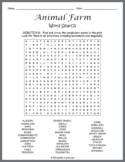 Animal farm word search