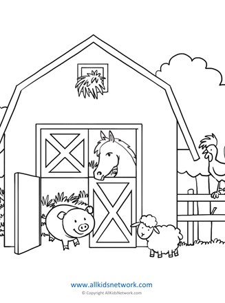 Farm animals in barn coloring page all kids network