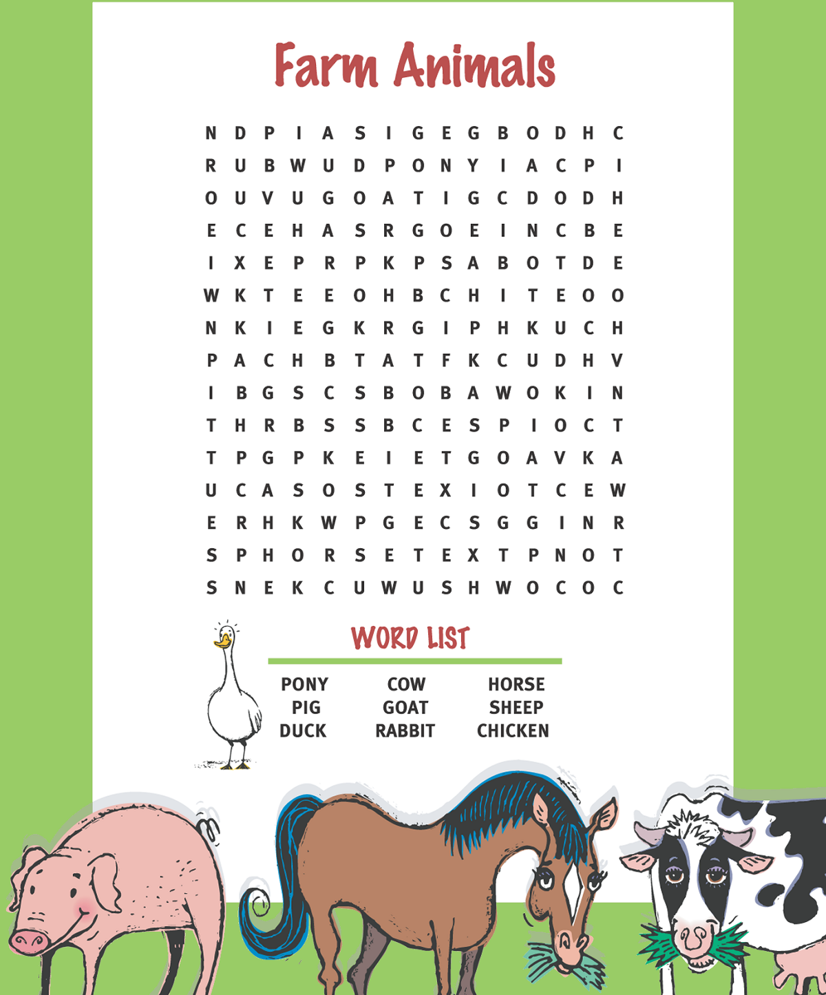 Animal farm word search activity farm animal crafts farm animals coloring pages for boys