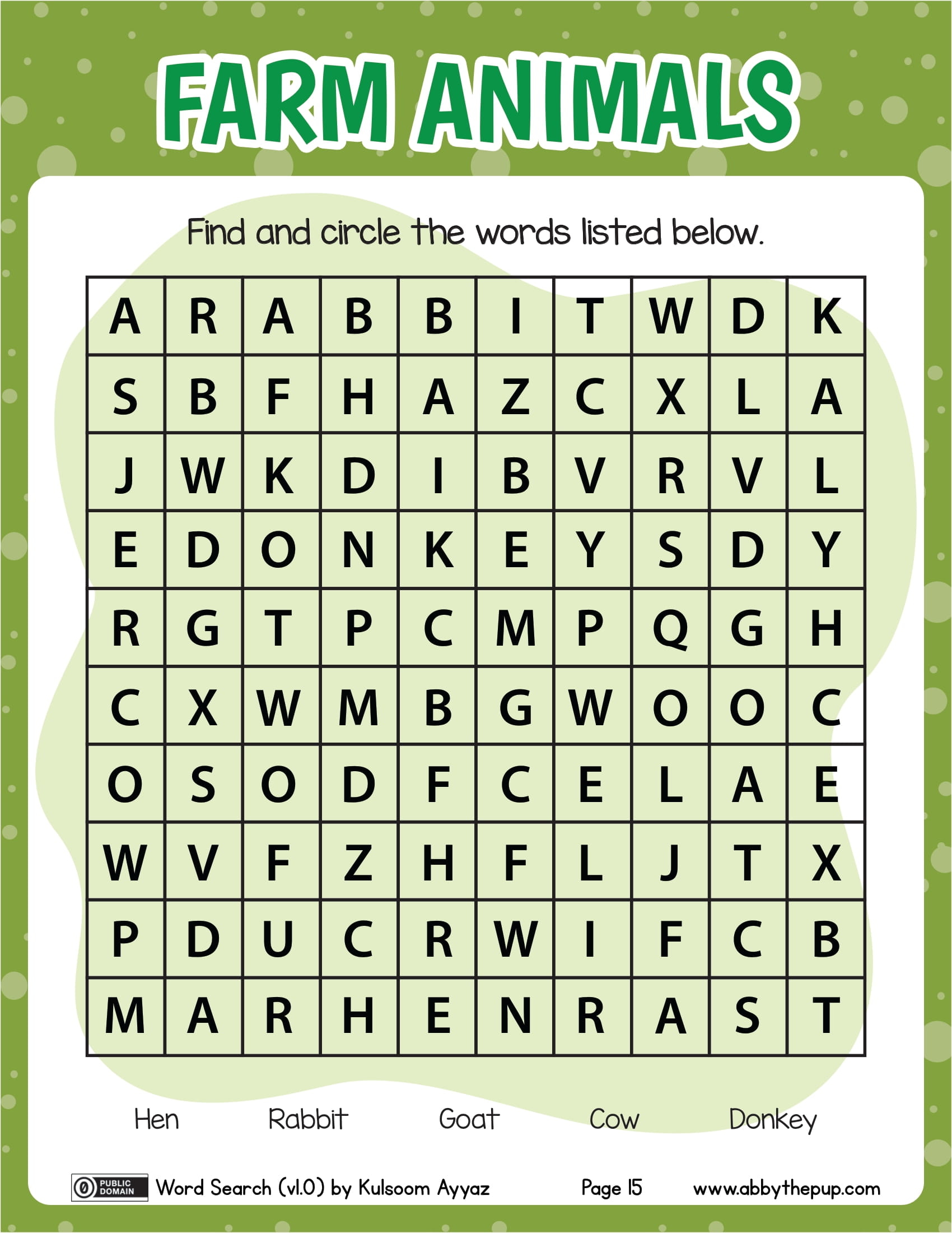 Farm animals word search puzzle free printable puzzle games