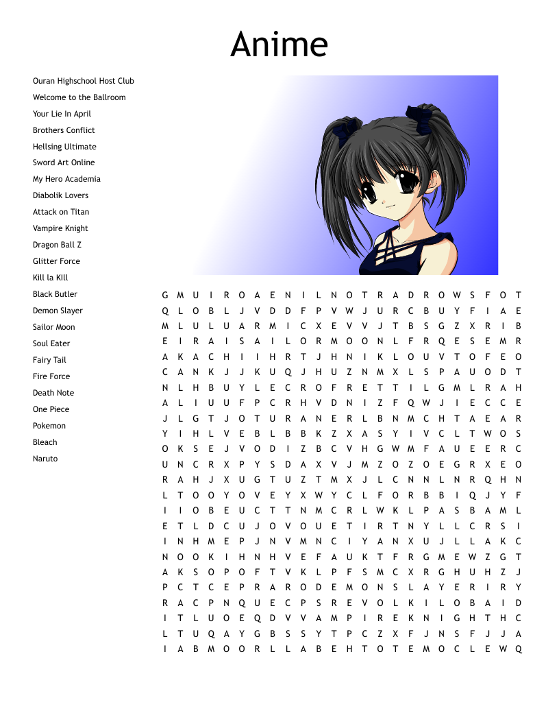 Anime word search