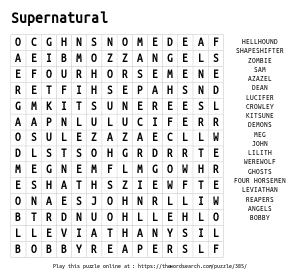 Anime shows word search