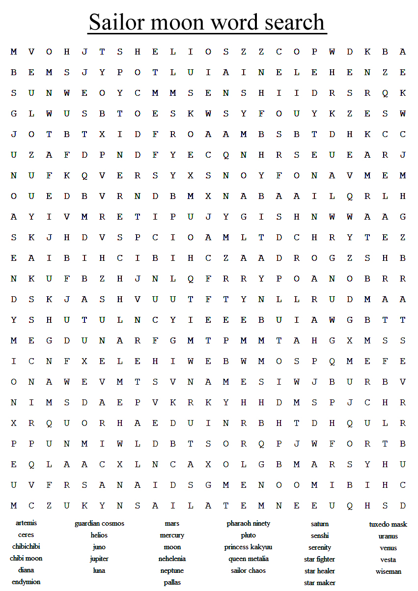 Sailor moon word search puzzle by adrastia on